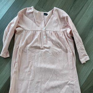 Pink Linen Long Sleeve Dress